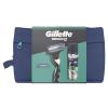 Gillette Mach3 Ajándékcsomagok borotva 1 db + borotvabetét 1 db + Series Soothing With Aloe Vera Sensitive Shave Gel borotvagél 200 ml + kozmetikai táska