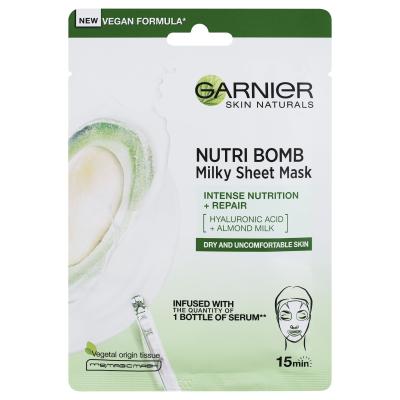 Garnier Skin Naturals Nutri Bomb Almond Milk + Hyaluronic Acid Arcmaszk nőknek 1 db