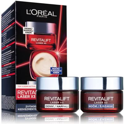 L&#039;Oréal Paris Revitalift Laser X3 Day Cream Ajándékcsomagok Revitalift Laser X3 nappali arckrém 50 ml + Revitalift Laser X3 éjszakai arckrém 50 ml