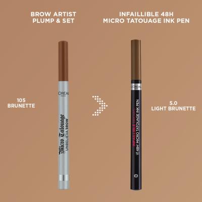 L&#039;Oréal Paris Infaillible Brows 48H Micro Tatouage Ink Pen Szemöldökceruza nőknek 1 g Változat 5.0 Light Brunette