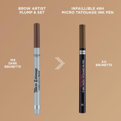 L&#039;Oréal Paris Infaillible Brows 48H Micro Tatouage Ink Pen Szemöldökceruza nőknek 1 g Változat 3.0 Brunette