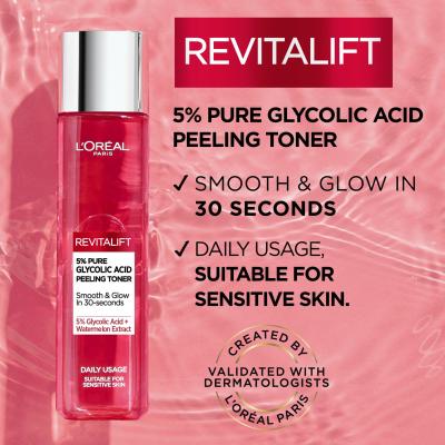 L&#039;Oréal Paris Revitalift 5% Pure Glycolic Acid Peeling Toner Arcpermet nőknek 180 ml