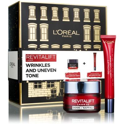 L&#039;Oréal Paris Revitalift Laser X3 Day Cream Ajándékcsomagok Revitalift Laser X3 nappali arckrém 50 ml + Revitalift Laser szemkörnyékápoló krém X3 15 ml