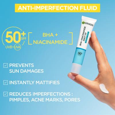 Garnier Pure Active BHA + Niacinamide Daily UV Anti-Imperfection Fluid SPF50+ Nappali arckrém 40 ml