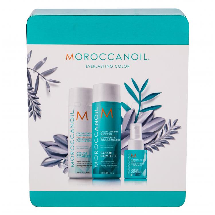 Moroccanoil Color Complete Ajándékcsomagok sampon 250 ml + hajbalzsam 250 ml + bőrvédő spray 50 ml + fémdoboz