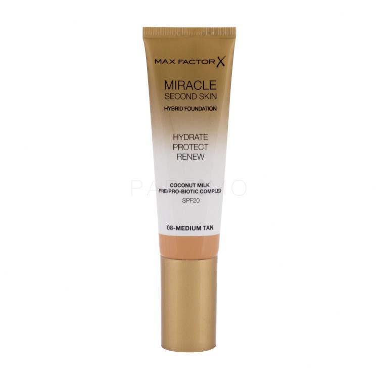 Max Factor Miracle Second Skin SPF20 Alapozó nőknek 30 ml Változat 08 Medium Tan