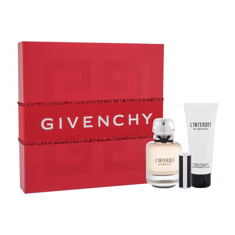Givenchy L&#039;Interdit Ajándékcsomagok Eau de Parfum 80 ml + testápoló tej 75 ml + Le Rouge ajakrúzs 1,5 g 333 L´Interdit