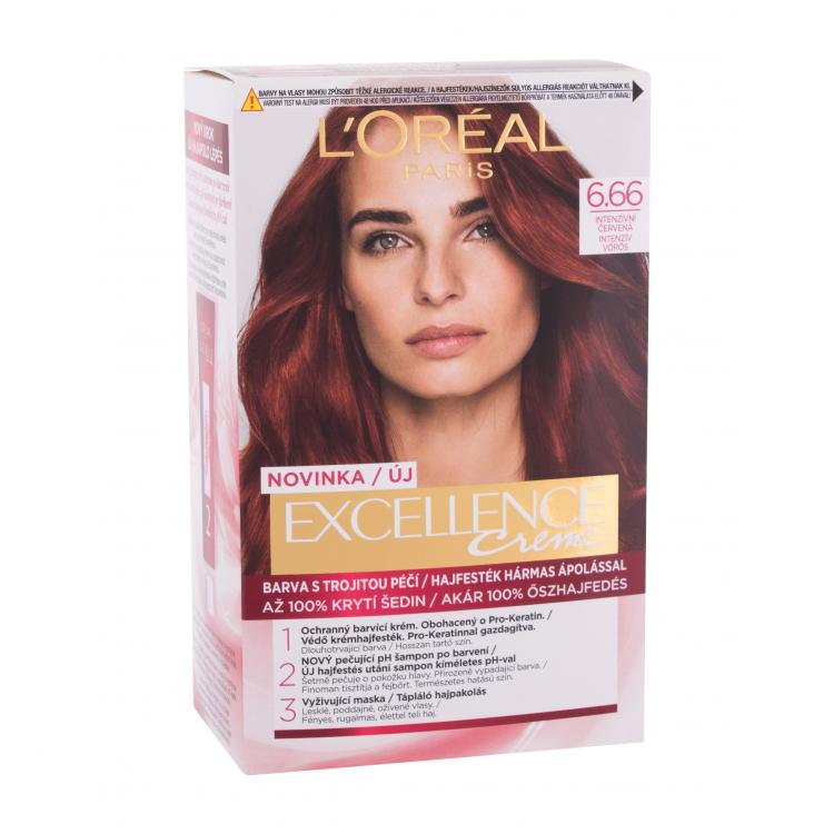 L&#039;Oréal Paris Excellence Creme Triple Protection Hajfesték nőknek 48 ml Változat 6,66 Intense Red