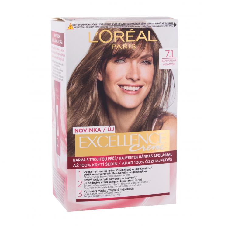 L&#039;Oréal Paris Excellence Creme Triple Protection Hajfesték nőknek 48 ml Változat 7,1 Natural Ash Blonde