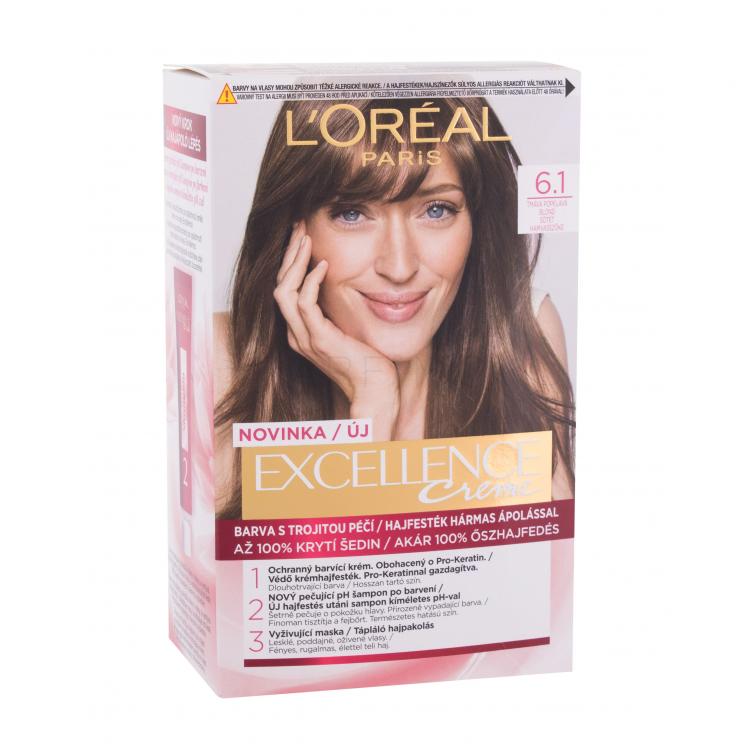 L&#039;Oréal Paris Excellence Creme Triple Protection Hajfesték nőknek 48 ml Változat 6,1 Natural Dark Ash Blonde