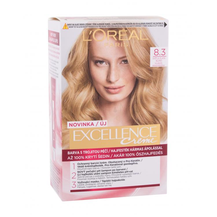 L&#039;Oréal Paris Excellence Creme Triple Protection Hajfesték nőknek 48 ml Változat 8,3 Natural Light Golden Blonde