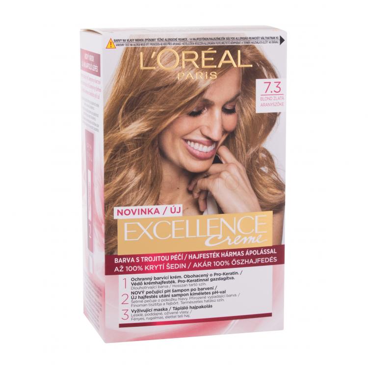 L&#039;Oréal Paris Excellence Creme Triple Protection Hajfesték nőknek 48 ml Változat 7,3 Natural Golden Blonde