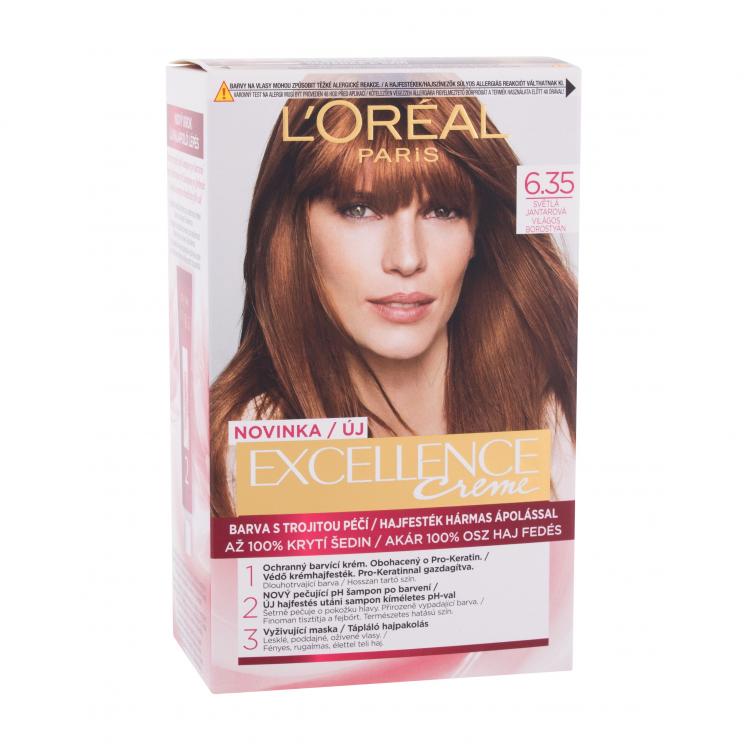 L&#039;Oréal Paris Excellence Creme Triple Protection Hajfesték nőknek 48 ml Változat 6,35 Light Amber