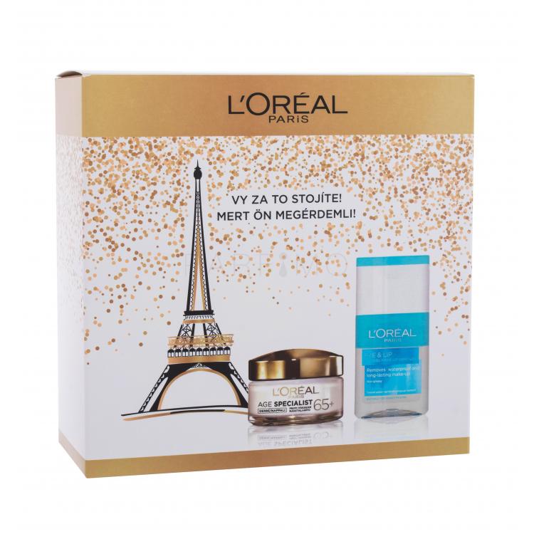 L&#039;Oréal Paris Age Specialist 65+ Ajándékcsomagok Age Specialist nappali arckrém 65+ 50 ml + Eye &amp; Lip Express Make-Up Remover sminklemosó 125 ml