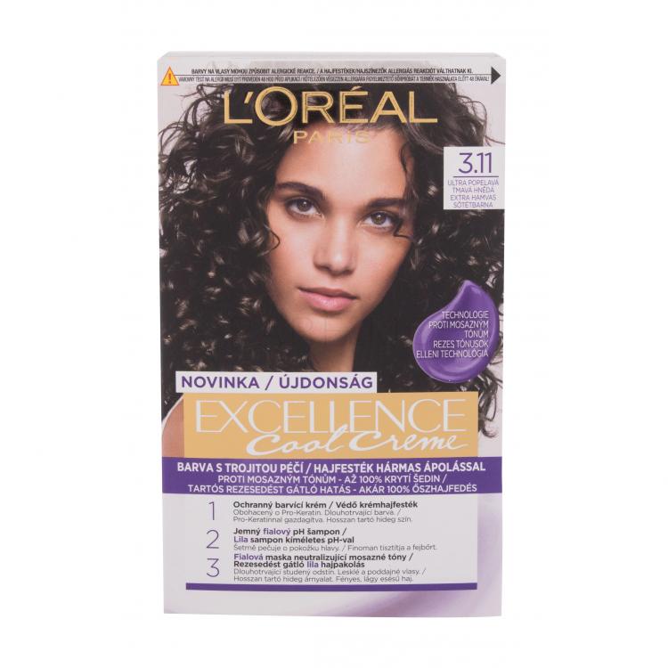L&#039;Oréal Paris Excellence Cool Creme Hajfesték nőknek 48 ml Változat 3,11 Ultra Ash Dark Brown