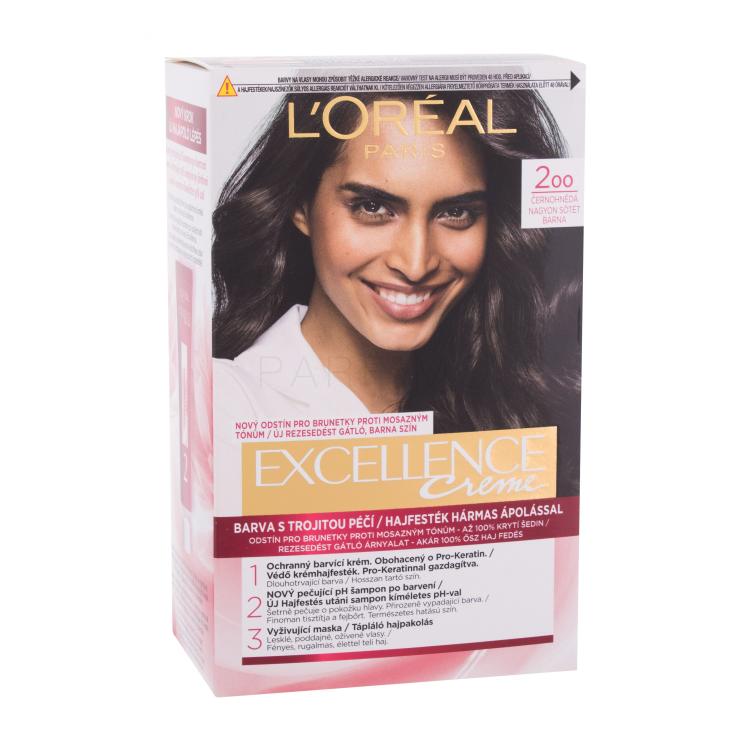 L&#039;Oréal Paris Excellence Creme Triple Protection Hajfesték nőknek 48 ml Változat 200 Black-Brown sérült doboz