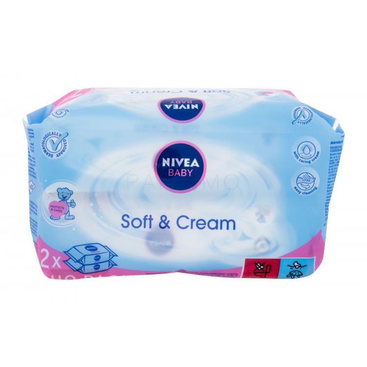 Nivea Baby Soft &amp; Cream Sminkeltávolító nedves törlőkendők gyermekeknek 2x63 db