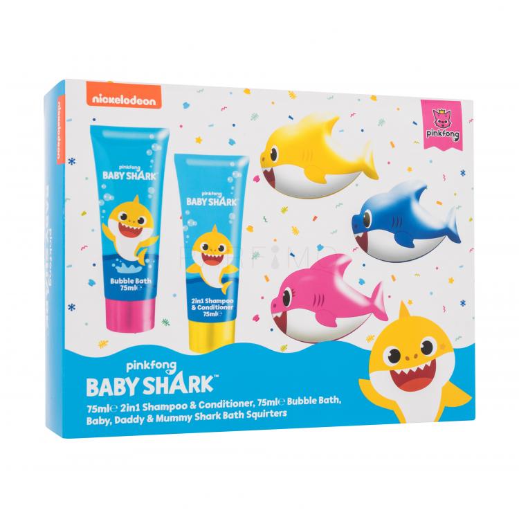 Pinkfong Baby Shark Gift Set Ajándékcsomagok Baby Shark fürdőhab 75 ml + Baby Shark 2 az 1-ben sampon és hajkondicionáló 75 ml + fürdőjáték 3 db