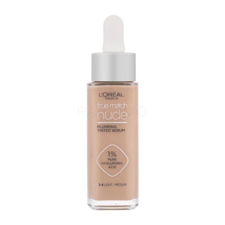 L&#039;Oréal Paris True Match Nude Plumping Tinted Serum Alapozó nőknek 30 ml Változat 3-4 Light-Medium