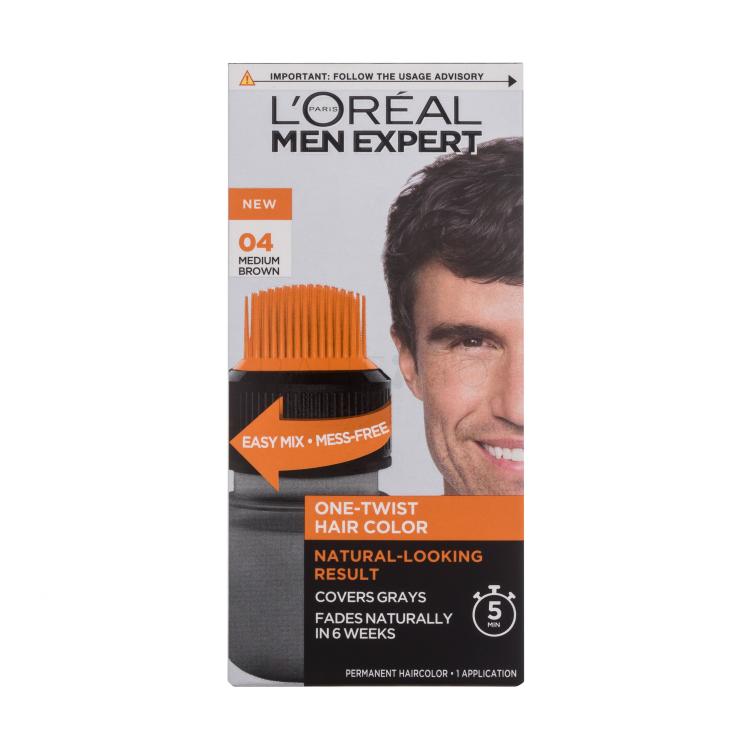 L&#039;Oréal Paris Men Expert One-Twist Hair Color Hajfesték férfiaknak 50 ml Változat 04 Medium Brown
