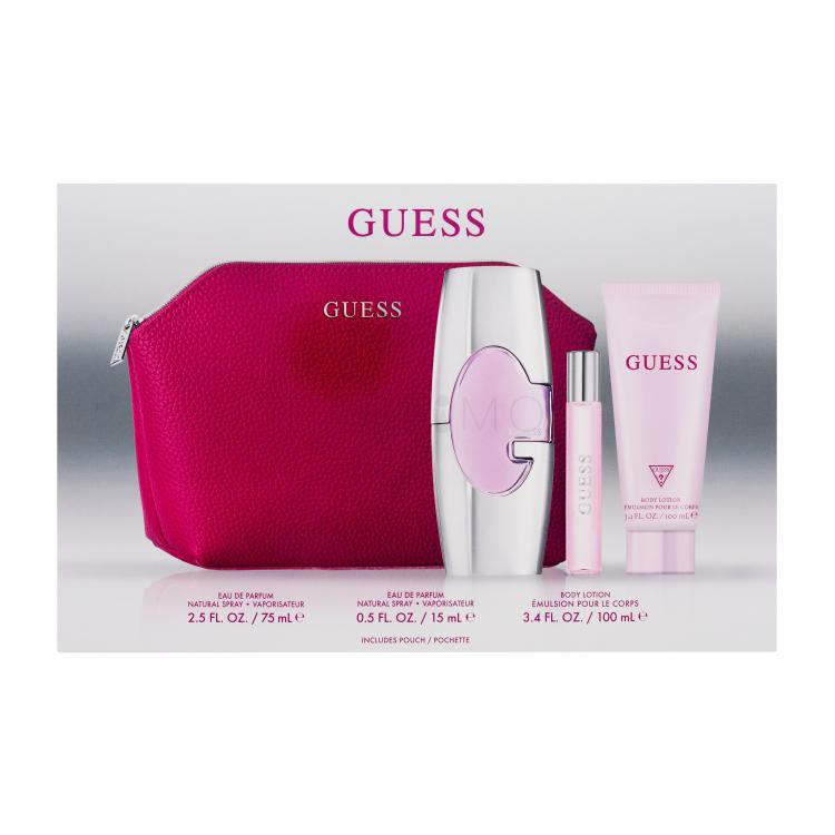 GUESS Guess For Women Ajándékcsomagok Eau de Parfum 75 ml + Eau de Parfum 15 ml + testápoló tej 100 ml + kozmetikai táska