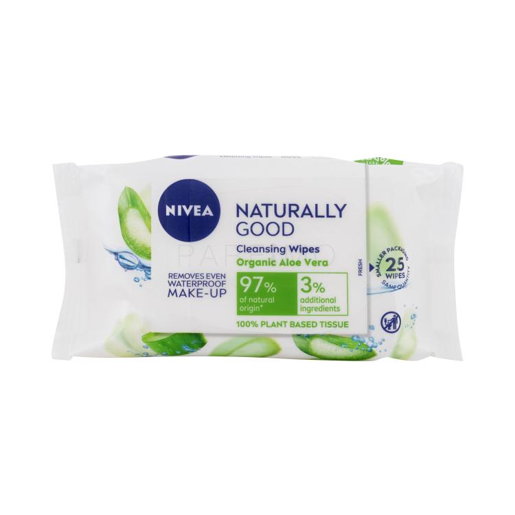 Nivea Naturally Good Organic Aloe Vera Sminkeltávolító nedves törlőkendők nőknek 25 db
