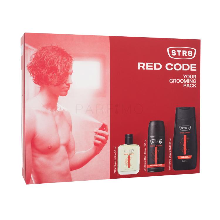 STR8 Red Code Ajándékcsomagok borotválkozás utáni arcszesz 50 ml + dezodor 150 ml + tusfürdő 250 ml