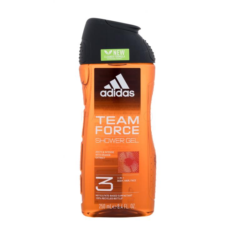 Adidas Team Force Shower Gel 3-In-1 New Cleaner Formula Tusfürdő férfiaknak 250 ml
