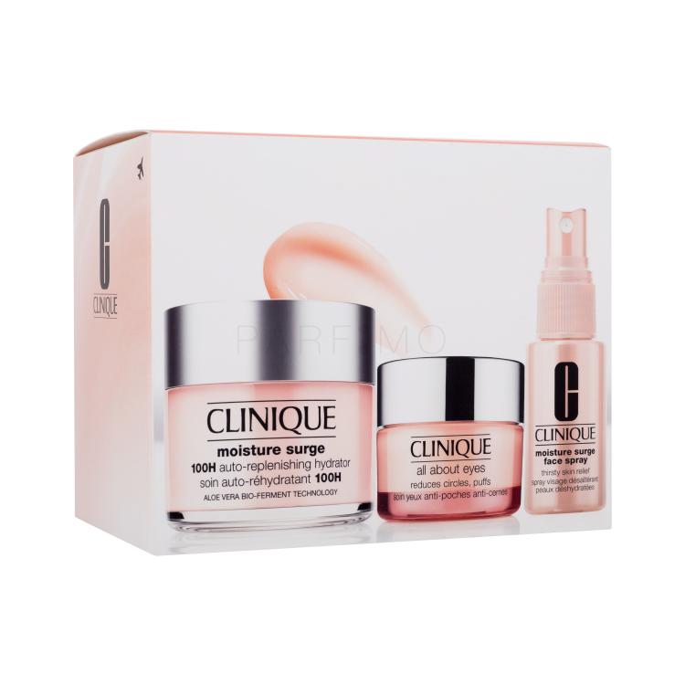 Clinique Moisture Surge Ultra Hydration Travel Exclusive Ajándékcsomagok Moisture Surge 100H Auto-Replenishing Hydrator nappali arckrém 125 ml + Moisture Surge Face Spray Thirsty Skin Relief arcpermet 30 ml + All About Eyes szemkörnyékápolü krém 15 ml