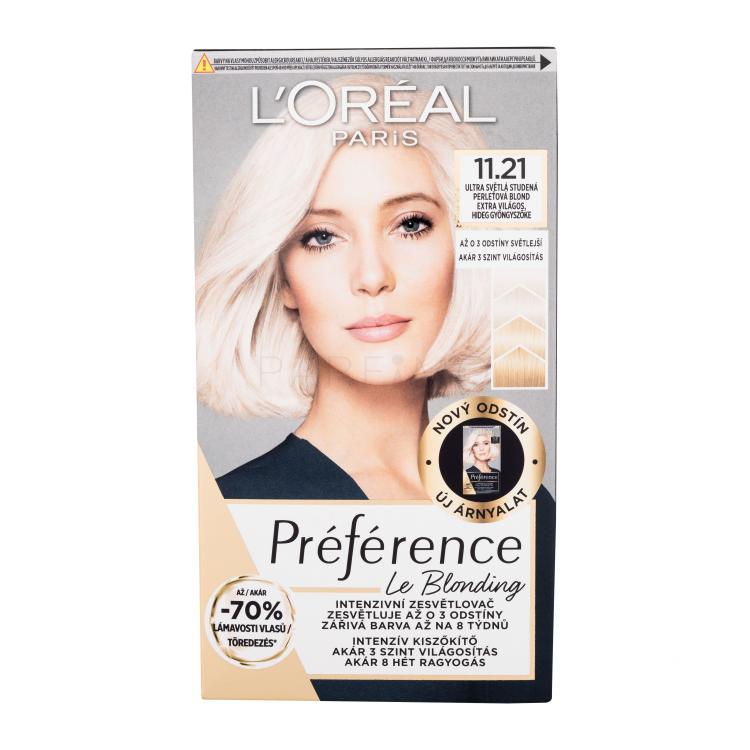 L&#039;Oréal Paris Préférence Le Blonding Hajfesték nőknek 1 db Változat 11.21 Ultra Light Cold Pearl Blonde