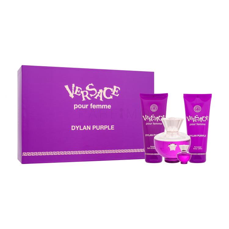 Versace Pour Femme Dylan Purple Ajándékcsomagok eau de parfum 100 ml + eau de parfum 5 ml + tusfürdő 100 ml + testápoló tej 100 ml