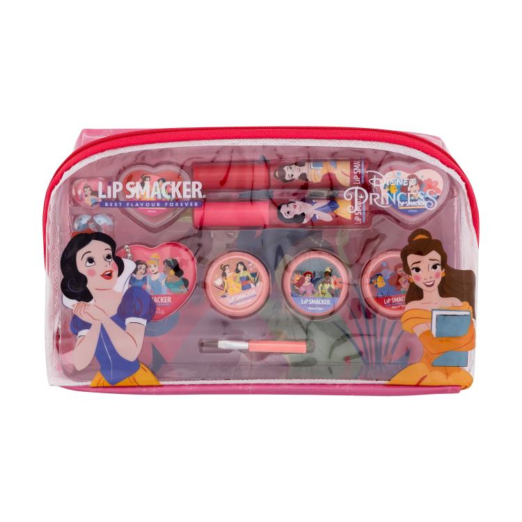 Lip Smacker Disney Princess Essential Makeup Bag Ajándékcsomagok szájfény 2 x 2 ml + krémes szájfény 2 x 0,8 g + bőrélénkítő krém 3 x 1,6 g + gyűrű 2 db + medál + applikátor + kozmetikai táska