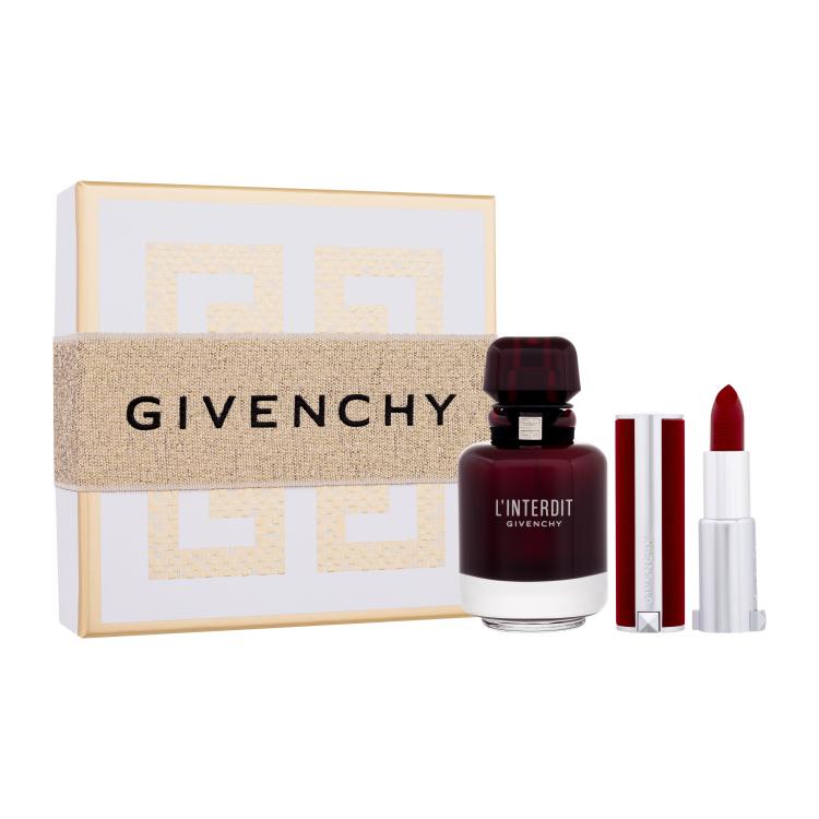 Givenchy L&#039;Interdit Rouge Ajándékcsomagok eau de parfum 50 ml + Le Rouge Deep Velvet rúzs 3,4 g 37 Rouge Grainé
