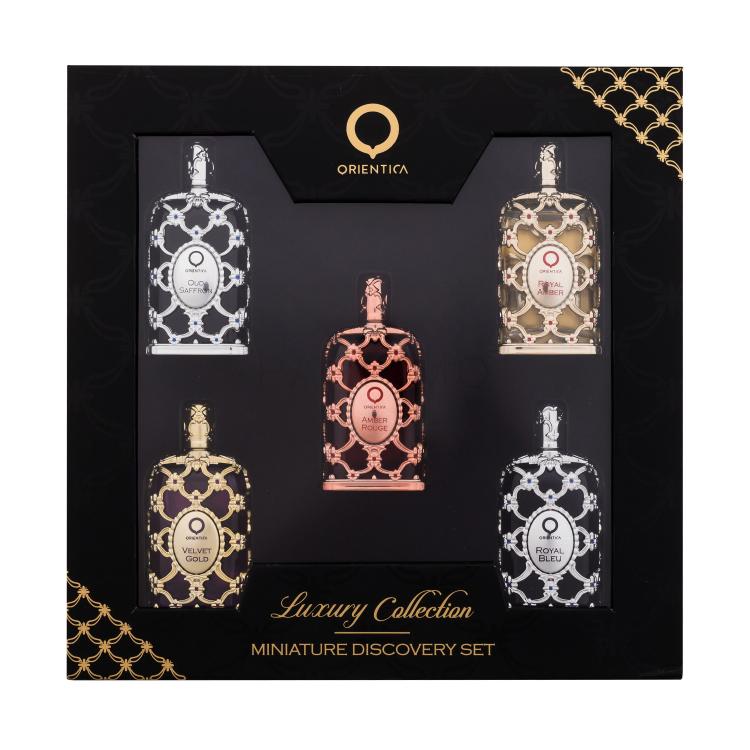 Orientica Luxury Collection Ajándékcsomagok Royal Amber eau de parfum 7,5 ml + Royal Bleu eau de parfum 7,5 ml + Velvet Gold eau de parfum 7,5 ml + Oud Saffron eau de parfum 7,5 ml + Amber Rouge eau de parfum 7,5 ml