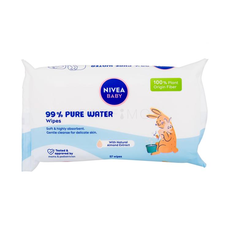 Nivea Baby 99% Pure Water Wipes Sminkeltávolító nedves törlőkendők gyermekeknek 57 db