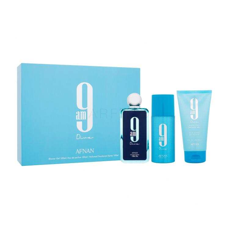 Afnan 9am Dive Ajándékcsomagok eau de parfum 100 ml + tusfürdő 150 ml + dezodor 150 ml