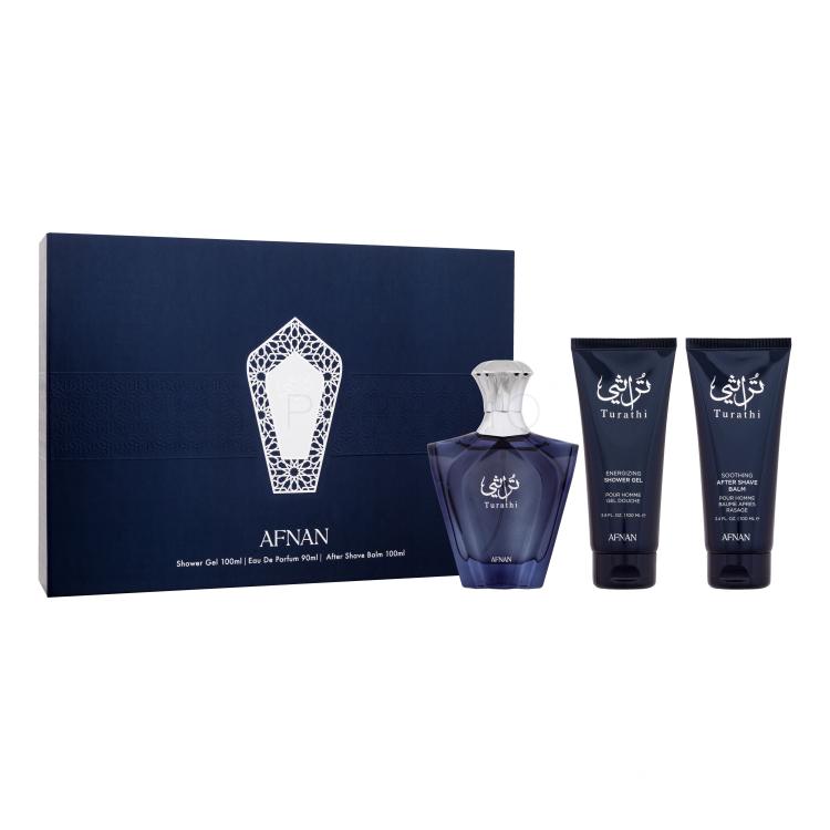 Afnan Turathi Blue Ajándékcsomagok eau de parfum 90 ml + tusfürdő 100 ml + borotválkozás utáni balzsam 100 ml