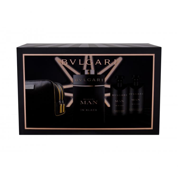 Bvlgari Man In Black Ajándékcsomagok Eau de Parfum 100 ml + borotválkozás utáni balzsam 75 ml + tusfürdő 75 ml + kozmetikai táska