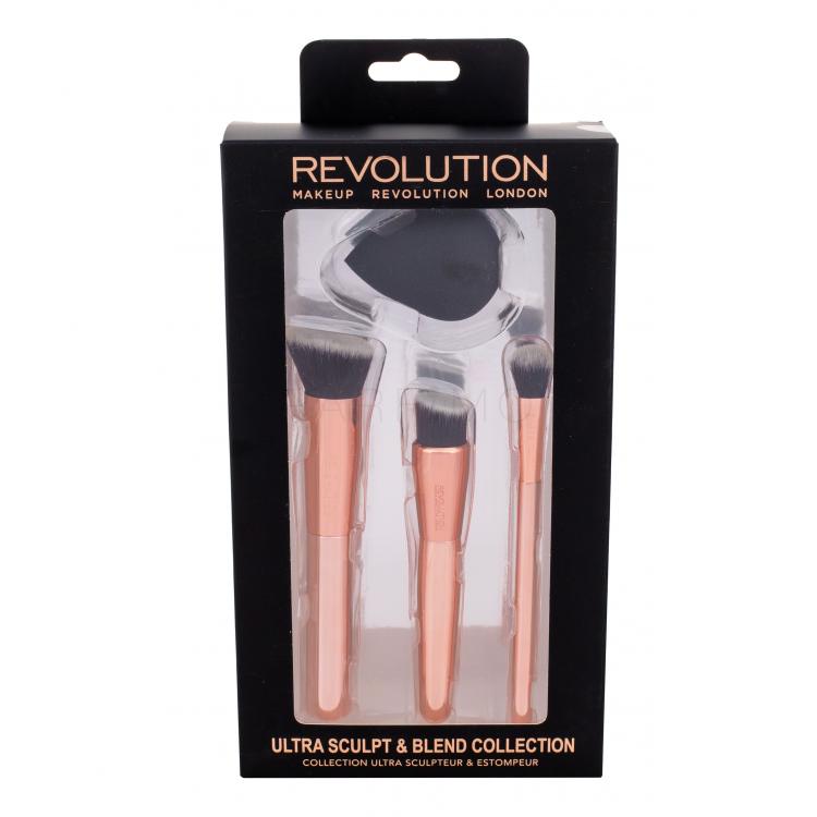 Makeup Revolution London Brushes Ultra Sculpt &amp; Blend Collection Ajándékcsomagok púderecset1 db + pirosítóecset 1 db + szemhéjpúderecset 1 db + alapozószivacs 1 db