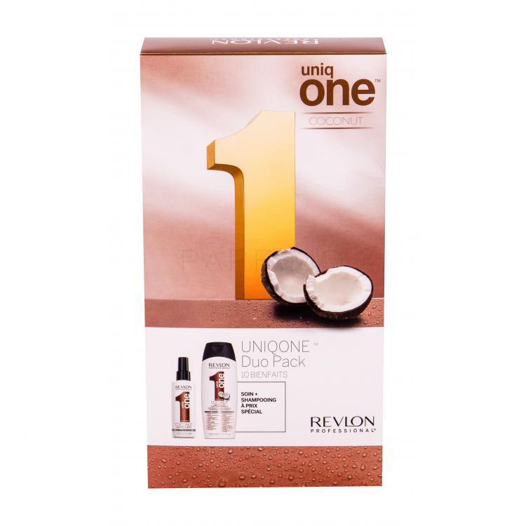 Revlon Professional Uniq One Coconut Ajándékcsomagok öblítést nem igénylő hajpakolás 150 ml + sampon 300 ml