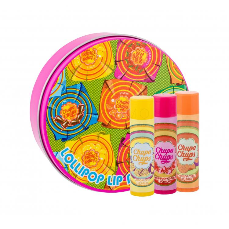 Chupa Chups Lip Balm Lollipop Ajándékcsomagok ajakbalzsam 3 x 4 g + fémdoboz