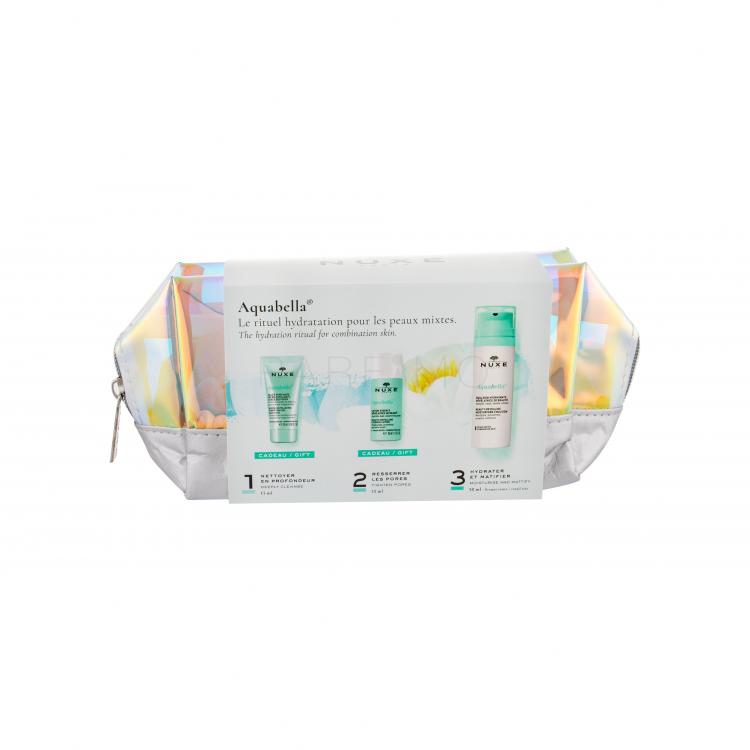 NUXE Aquabella Beauty-Revealing Ajándékcsomagok hidratáló emulzió 50 ml + arctisztító gél 15 ml + arclemosó 35 ml + kozmetikai táska