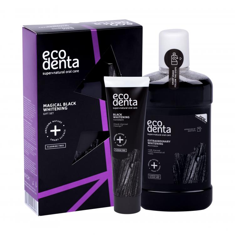 Ecodenta Toothpaste Black Whitening Ajándékcsomagok Black Whitening fehérítő fogkrém 100 ml + Extraordinary Whitening szájvíz 500 ml